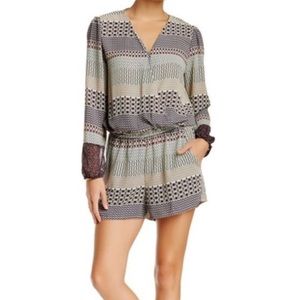 Harlowe & Graham Printed Long Sleeve Faux Wrap Chiffon Romper Bohemian Sz S